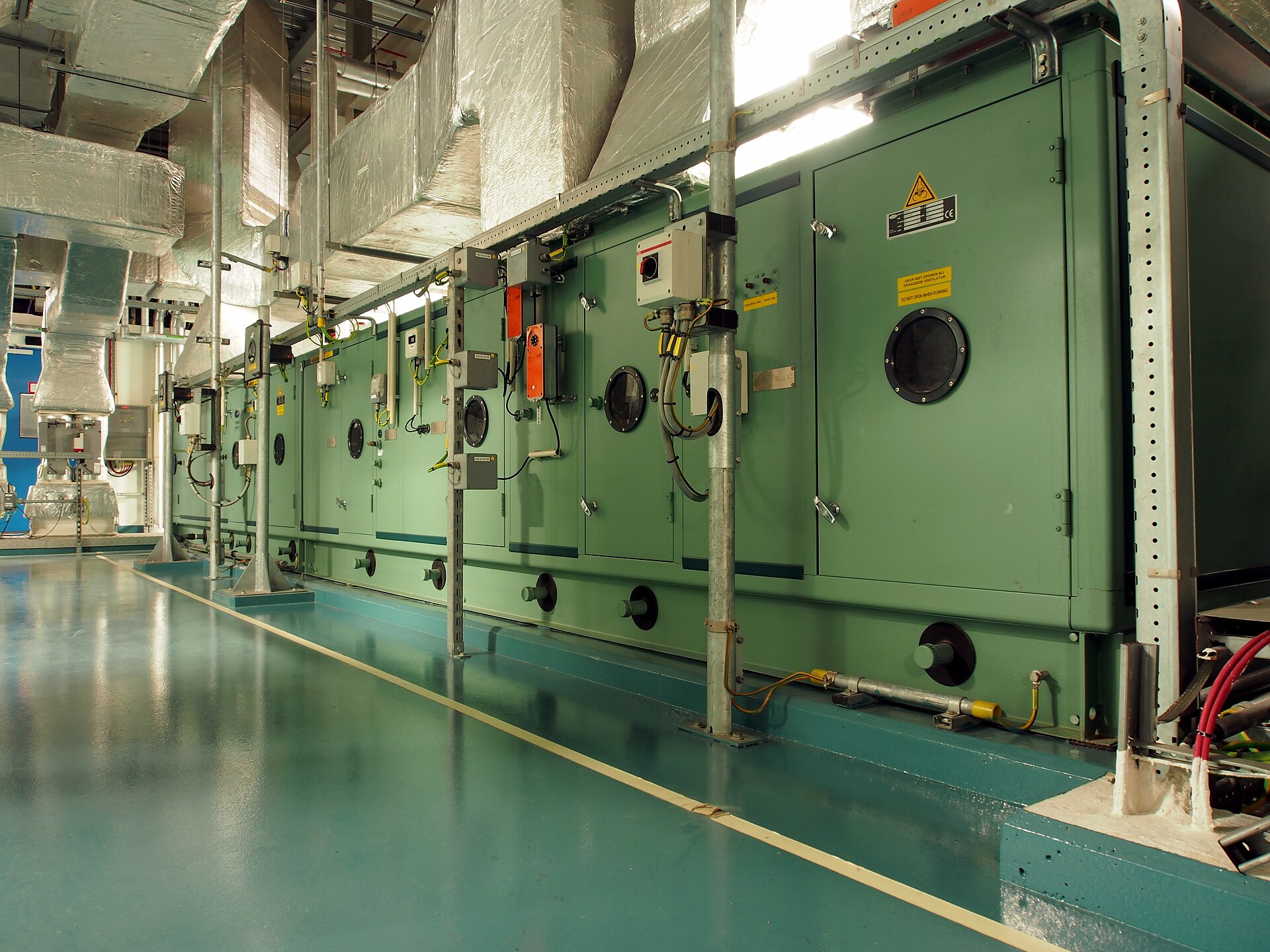 Air-handling equipment installed in a commercial building plant room