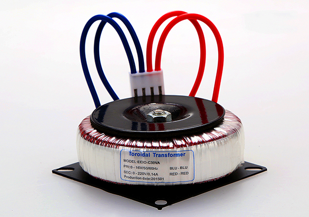 Toroidal transformer with multi-color lead exits and mounting hardware