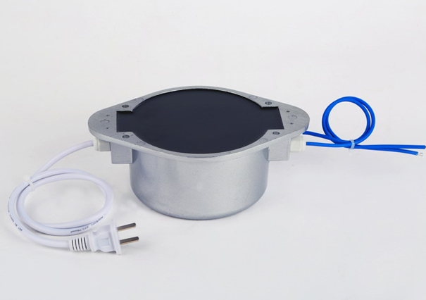 Top view of an aluminium encapsulated transformer with sealed cable entries